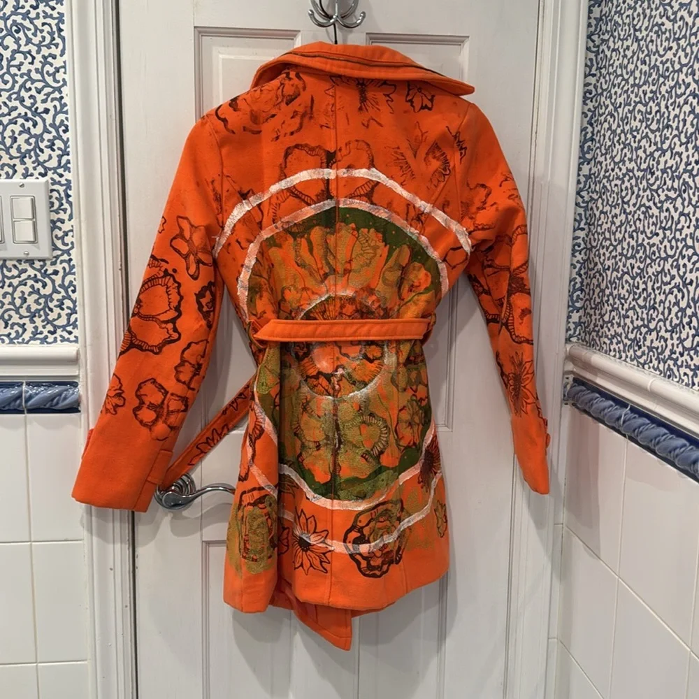Floral Orange Women's Coat - Picture 3 of 3